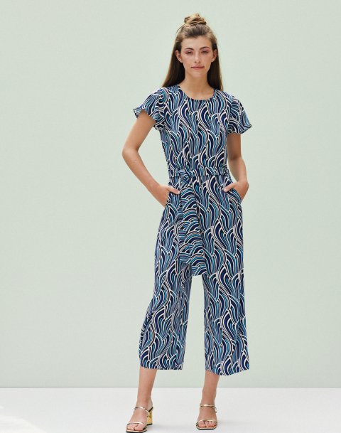 Printed jumpsuit with ruffles