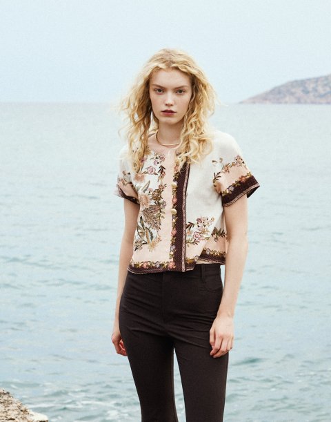 Printed linen blouse