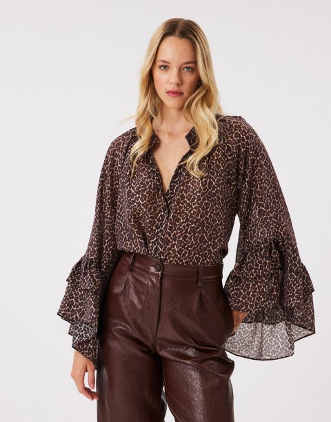 Πουκάμισο animal print με βολάν