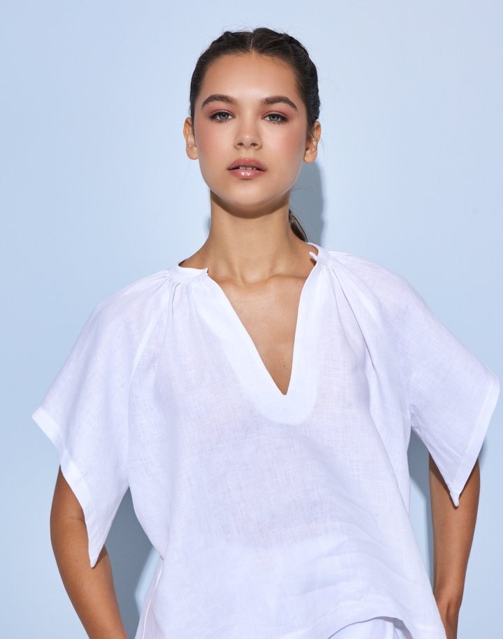 Linen top with pleating detail