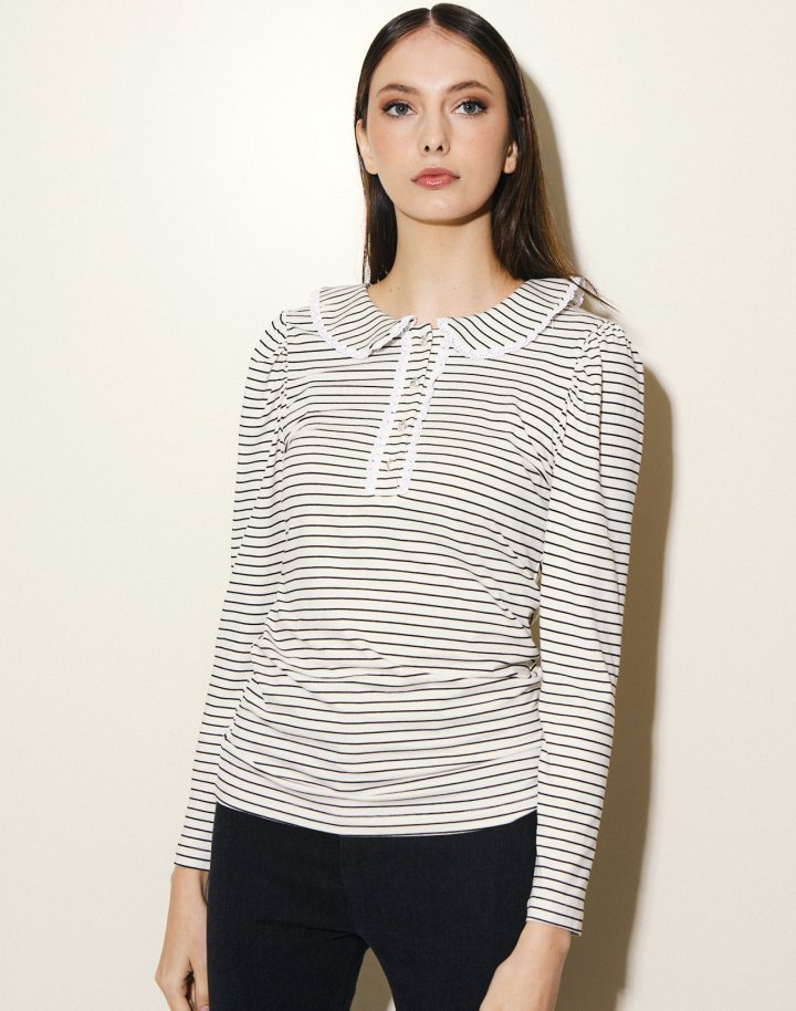 Striped blouse with jewel button