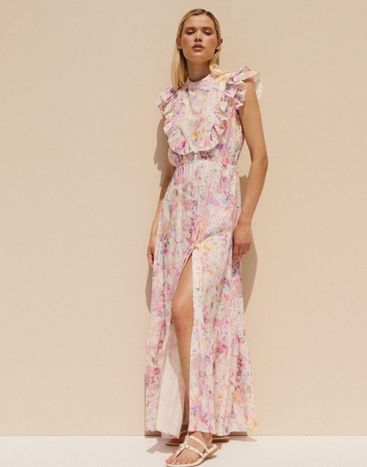 Printed maxi dress with ruffles