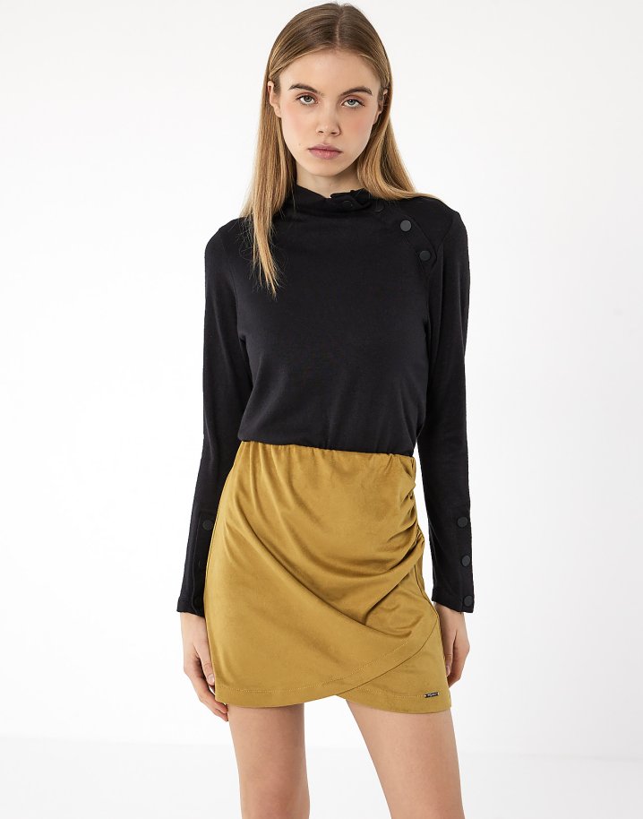 Gathered faux suede skirt