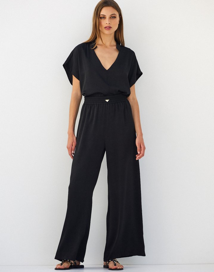 Satin trousers with elastic waist