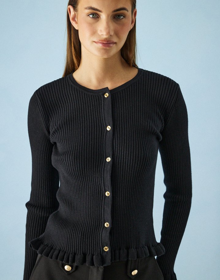 Knit cardigan with ruffles