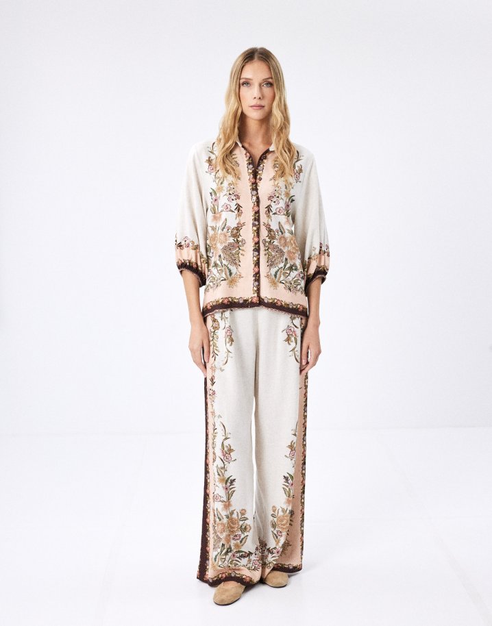 Printed linen trousers