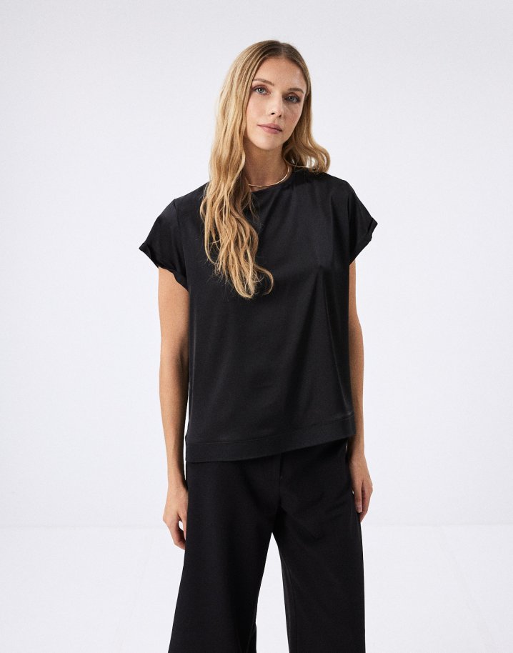 Turn up satin blouse