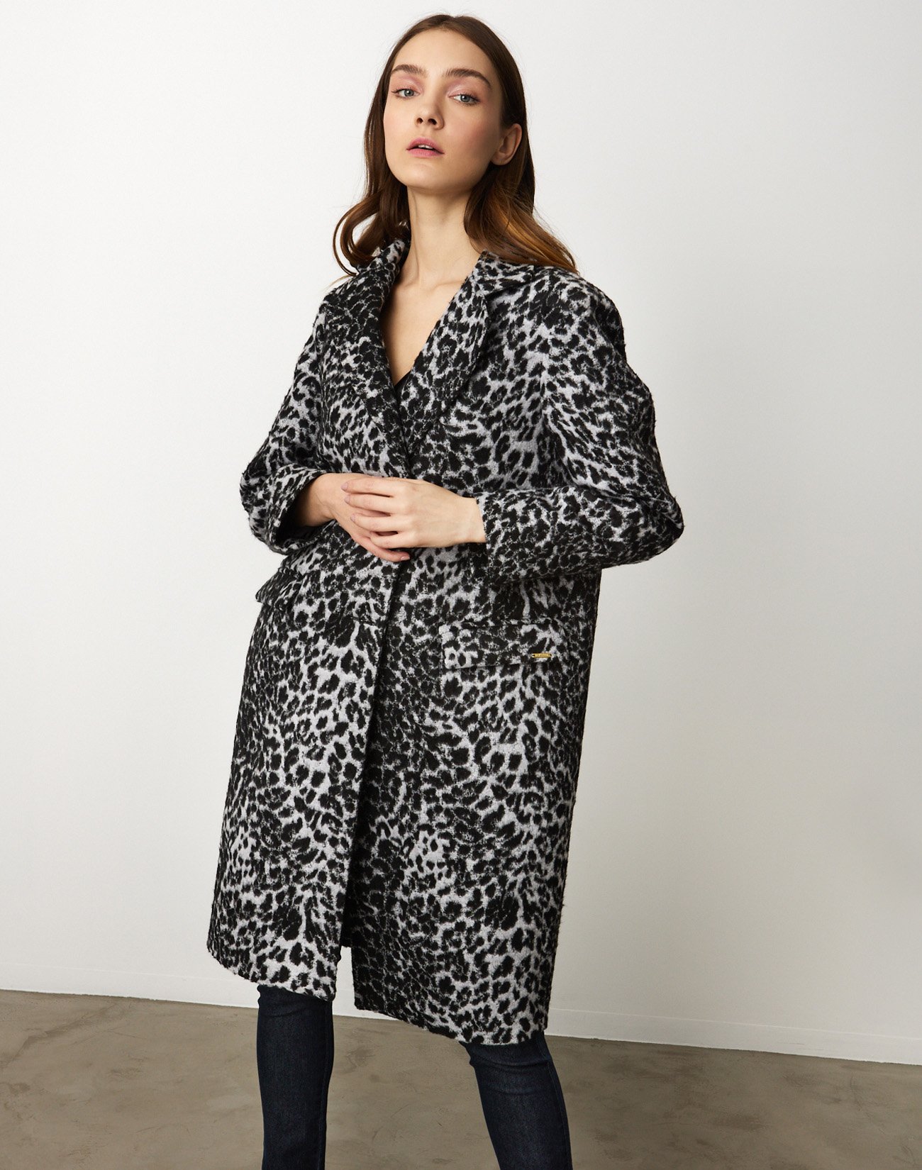 Animal print double breasted coat