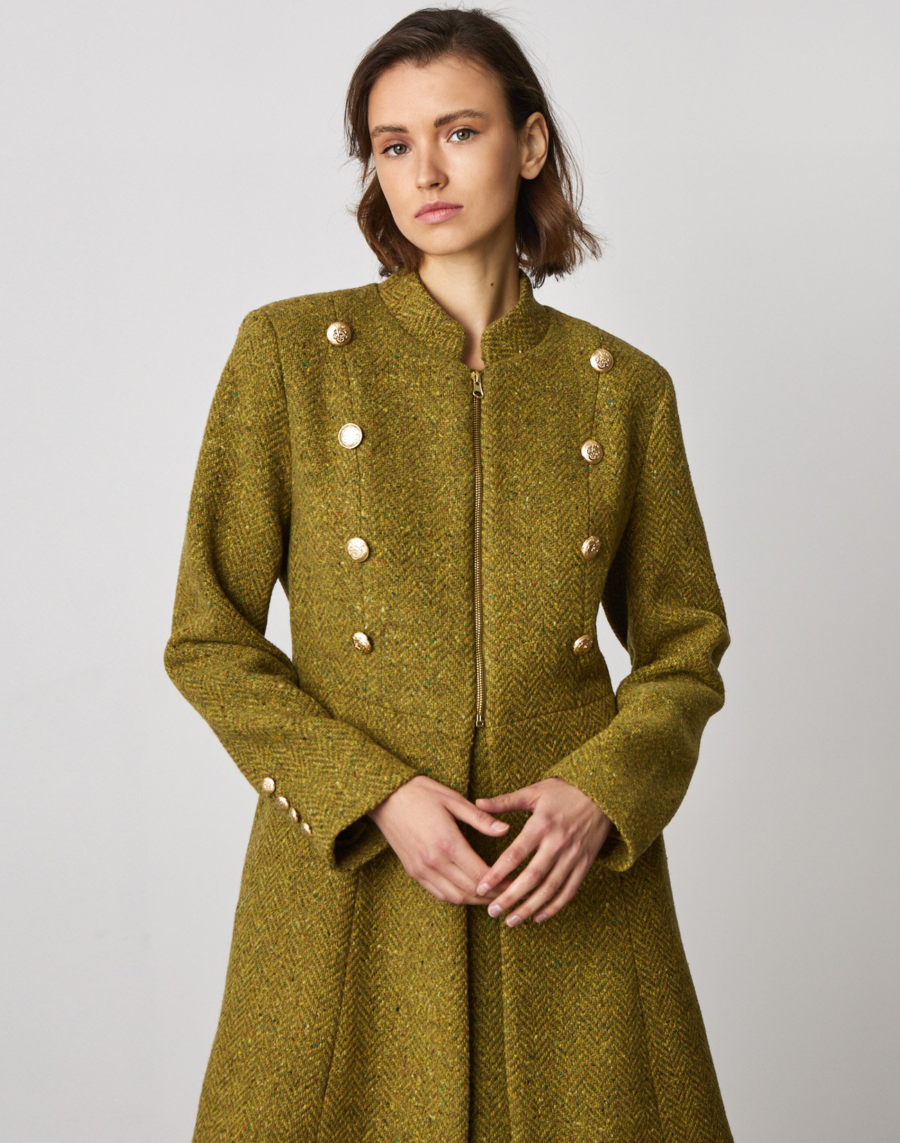 Herringbone coat with golden buttons