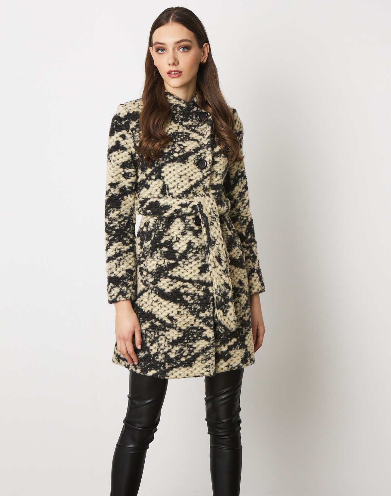 Printed coat with belt
