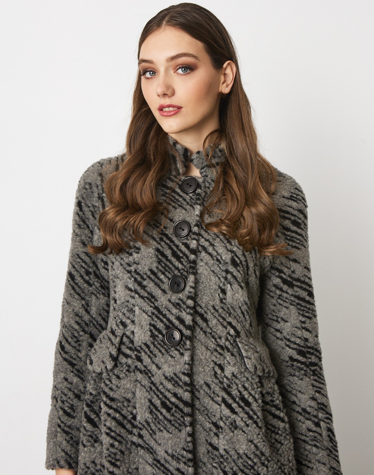 Printed wool blend coat
