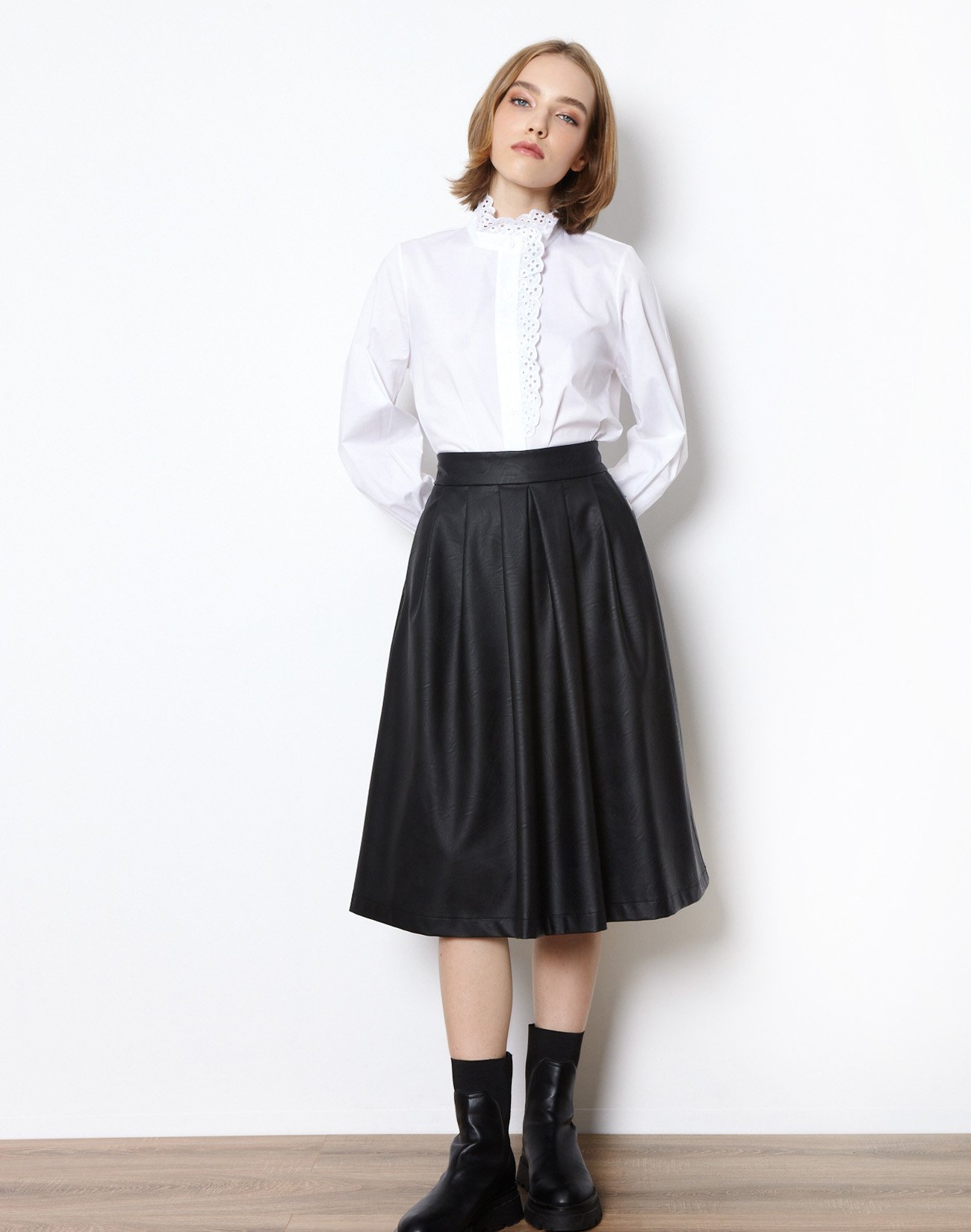 Midi faux leather skirt