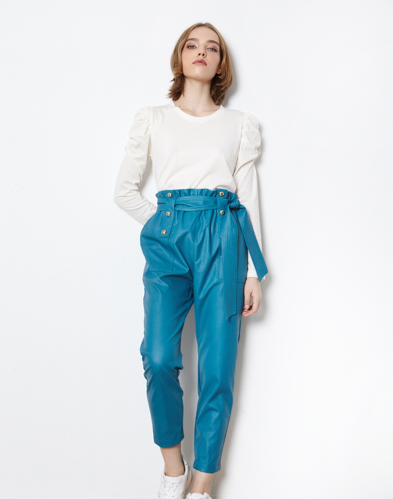 Faux leather trousers with belt