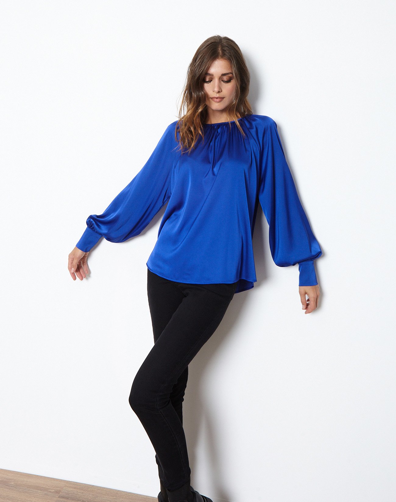 Satin top with pleating detail