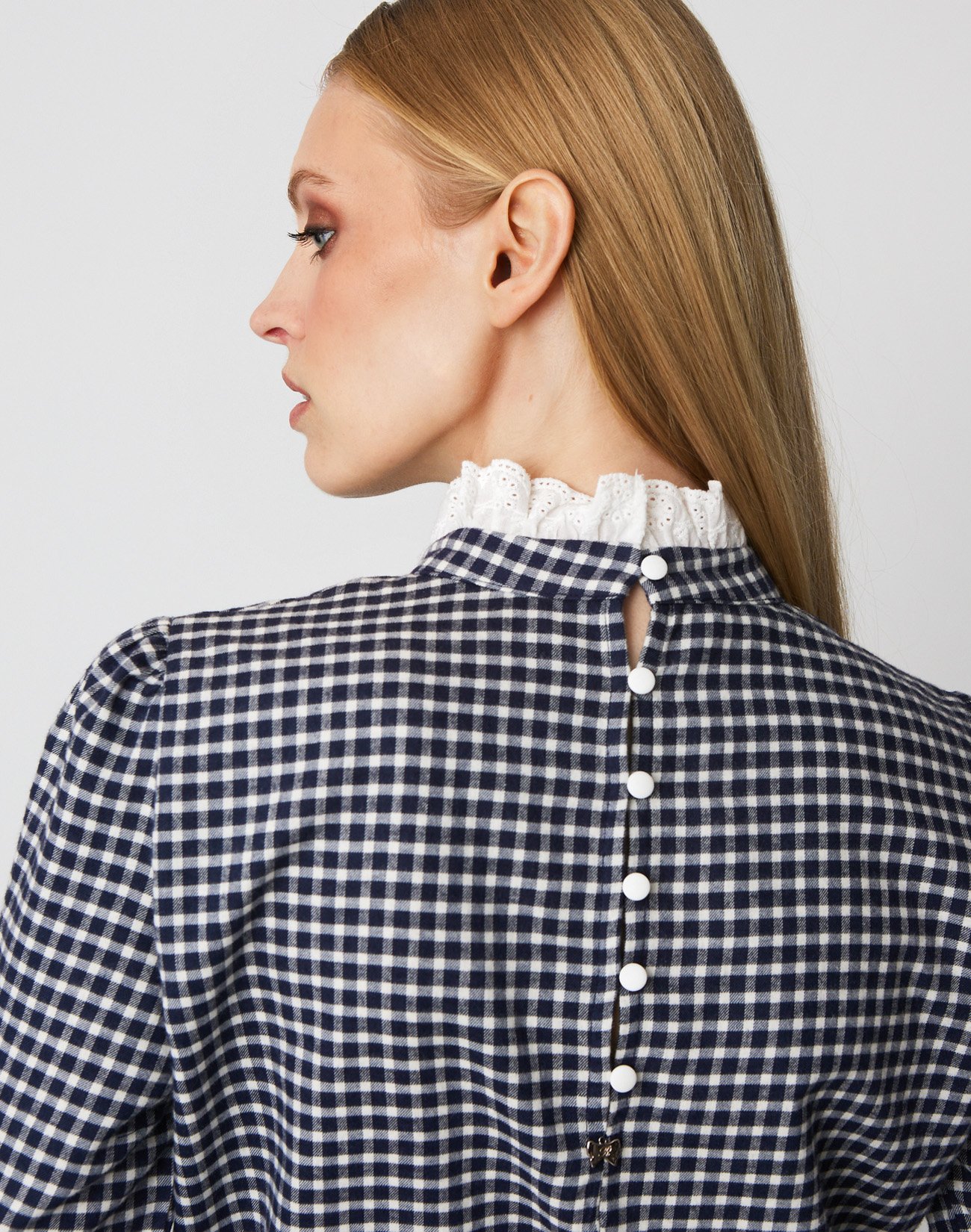 Checked top with broderie detail