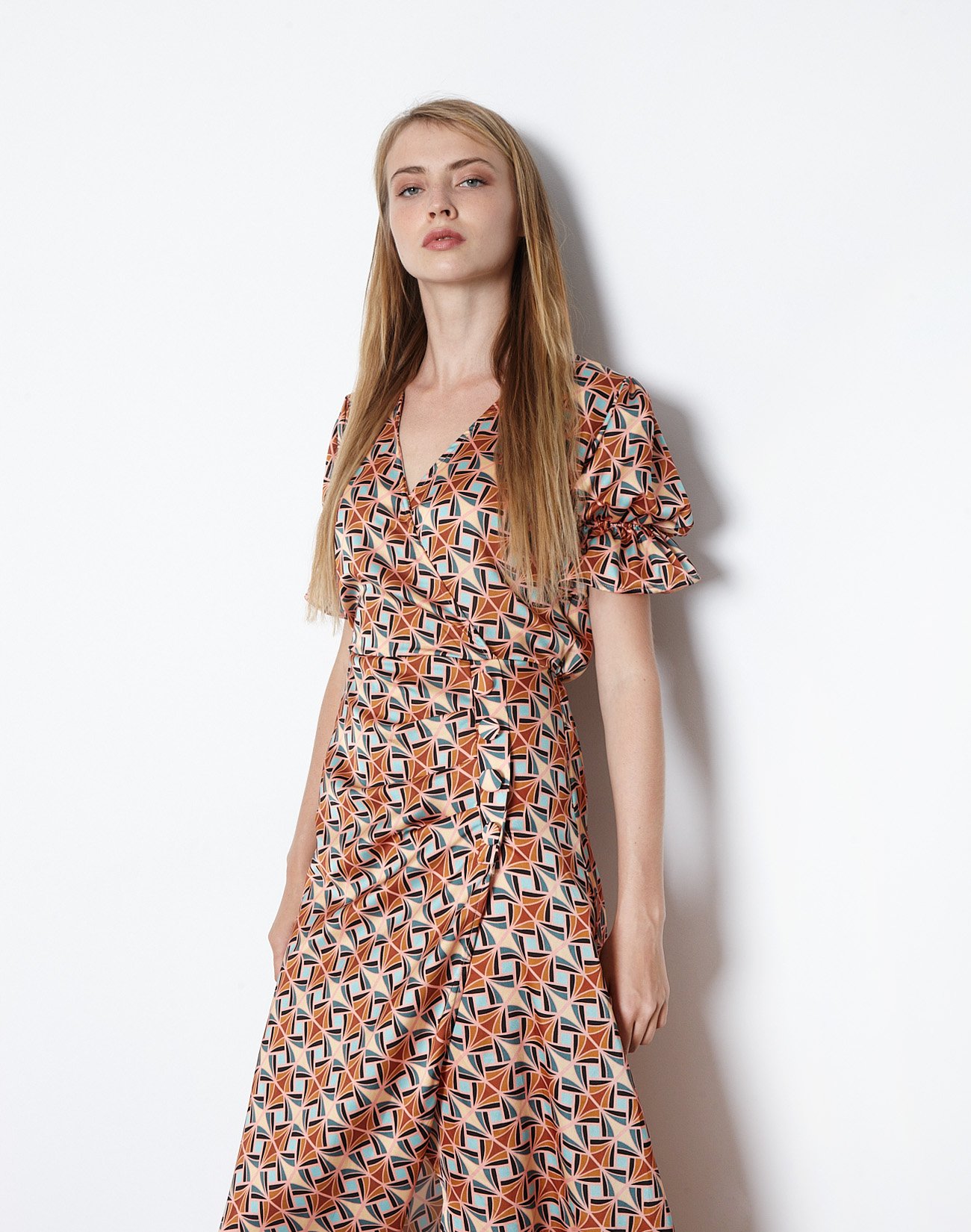 Printed maxi dress with buttons