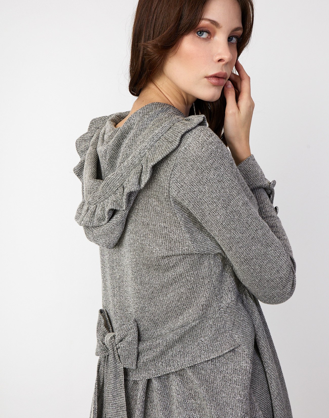 Hooded cardigan with bow