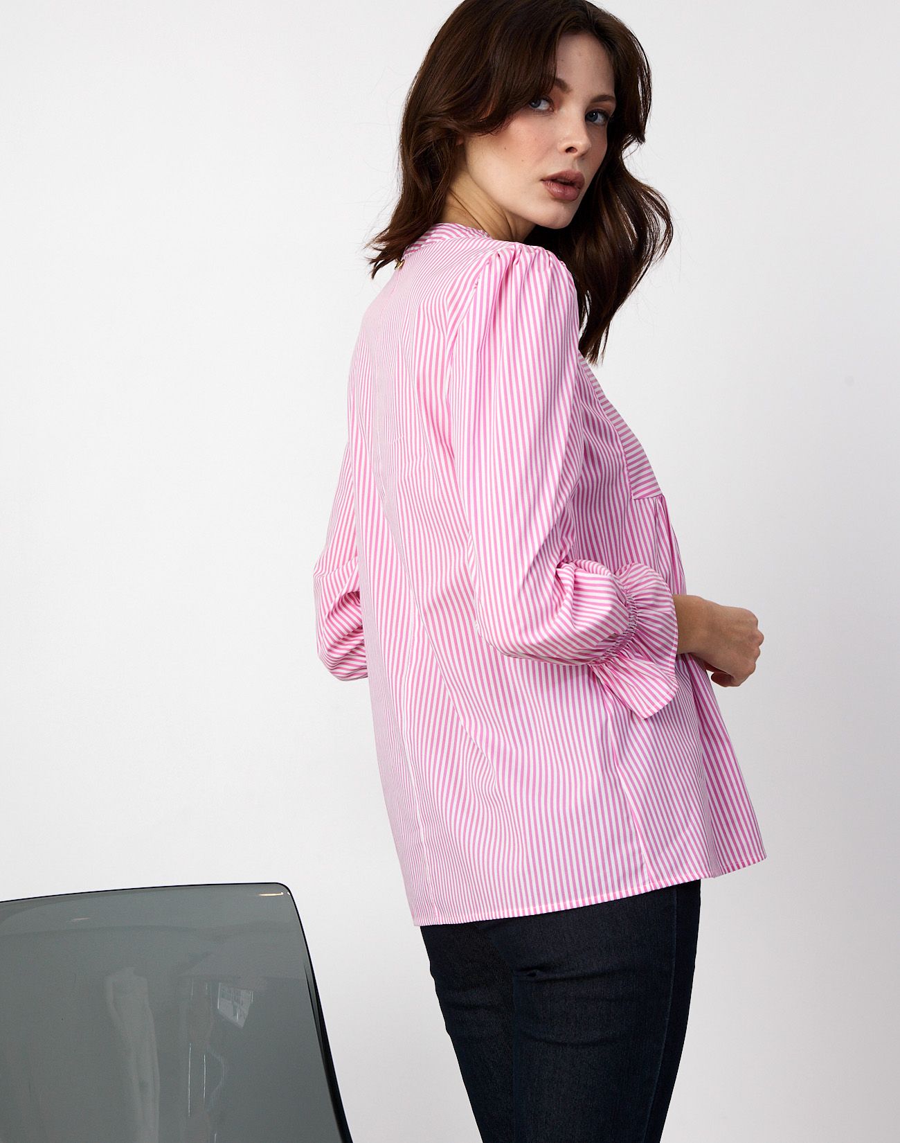 Striped shirt with pleating detail