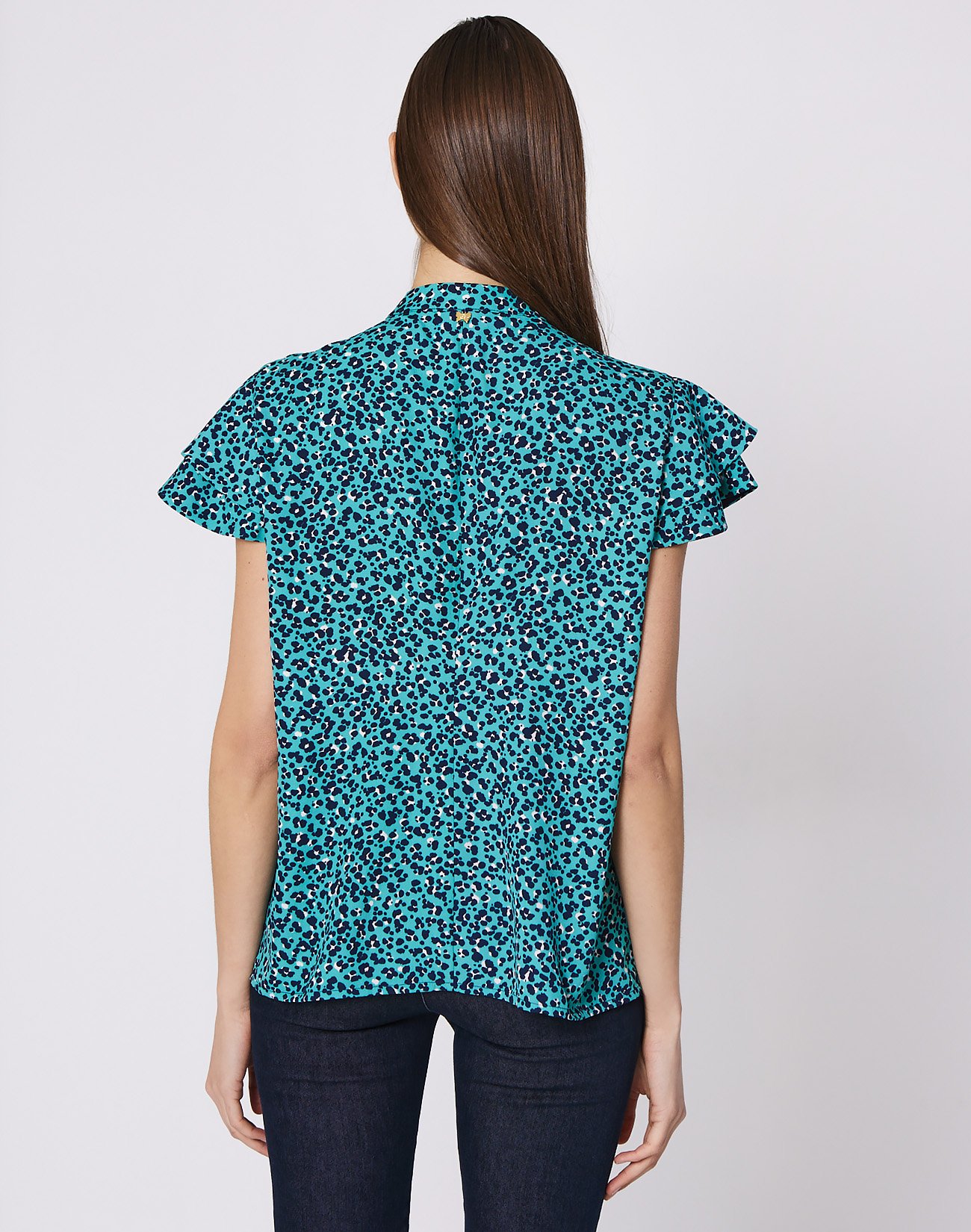 Printed top with double ruffles