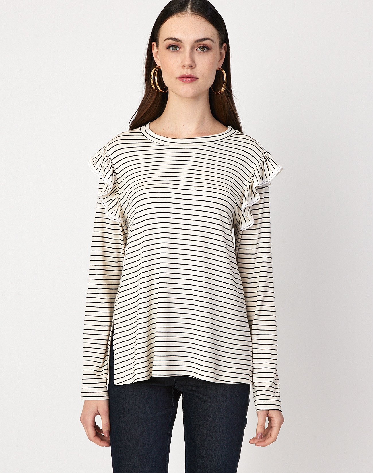 Striped top with ruffles