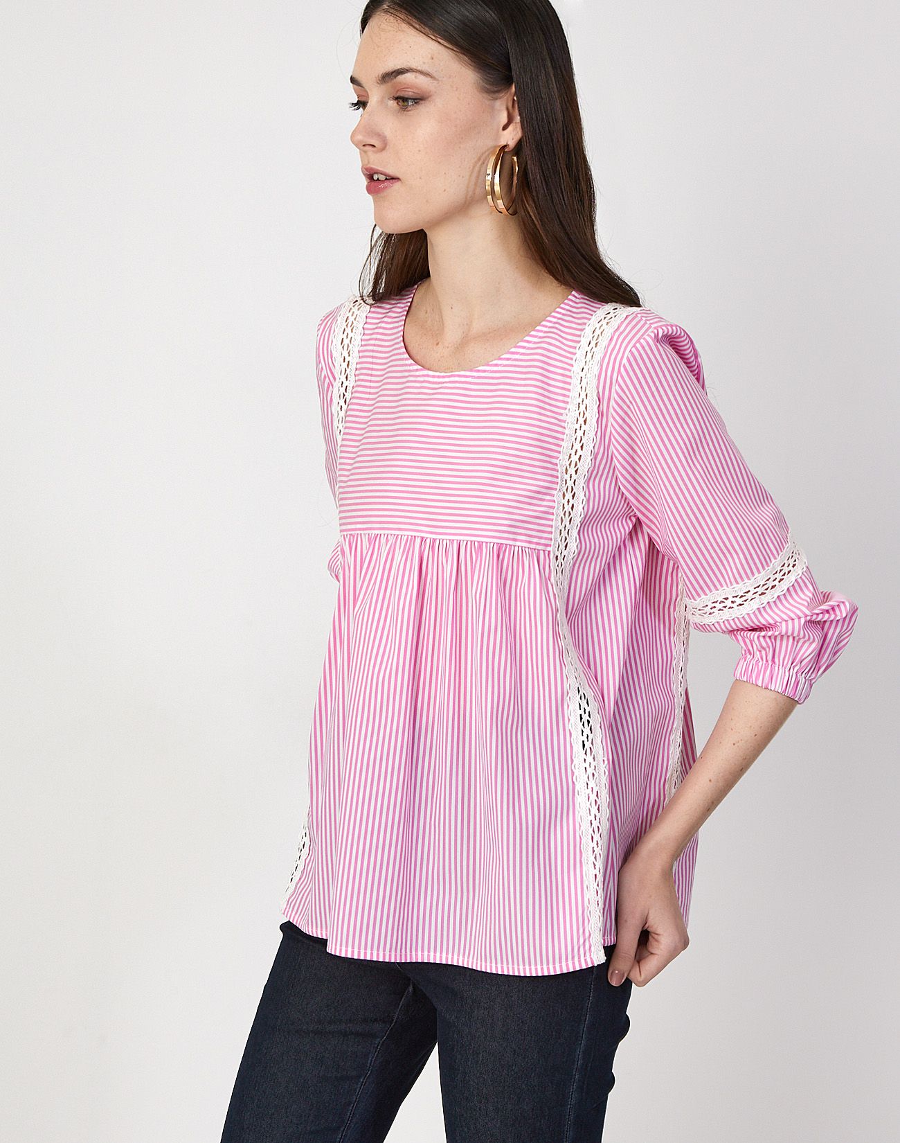 Striped top with lace