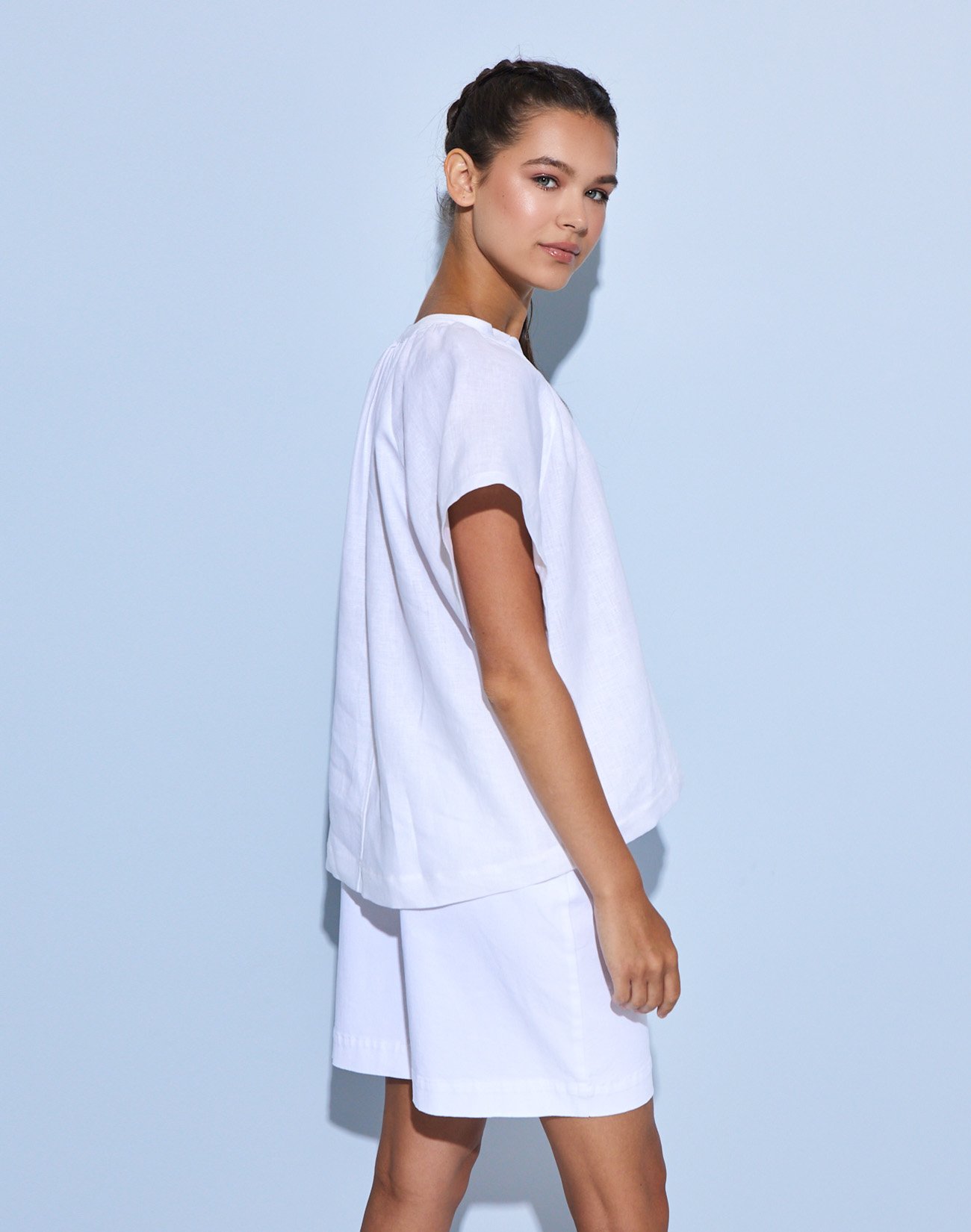 Linen top with pleating detail