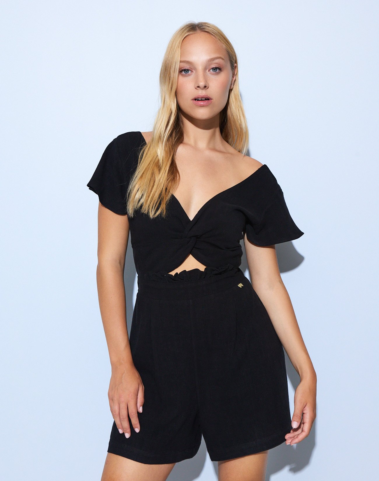 Jumpsuit shorts with opening