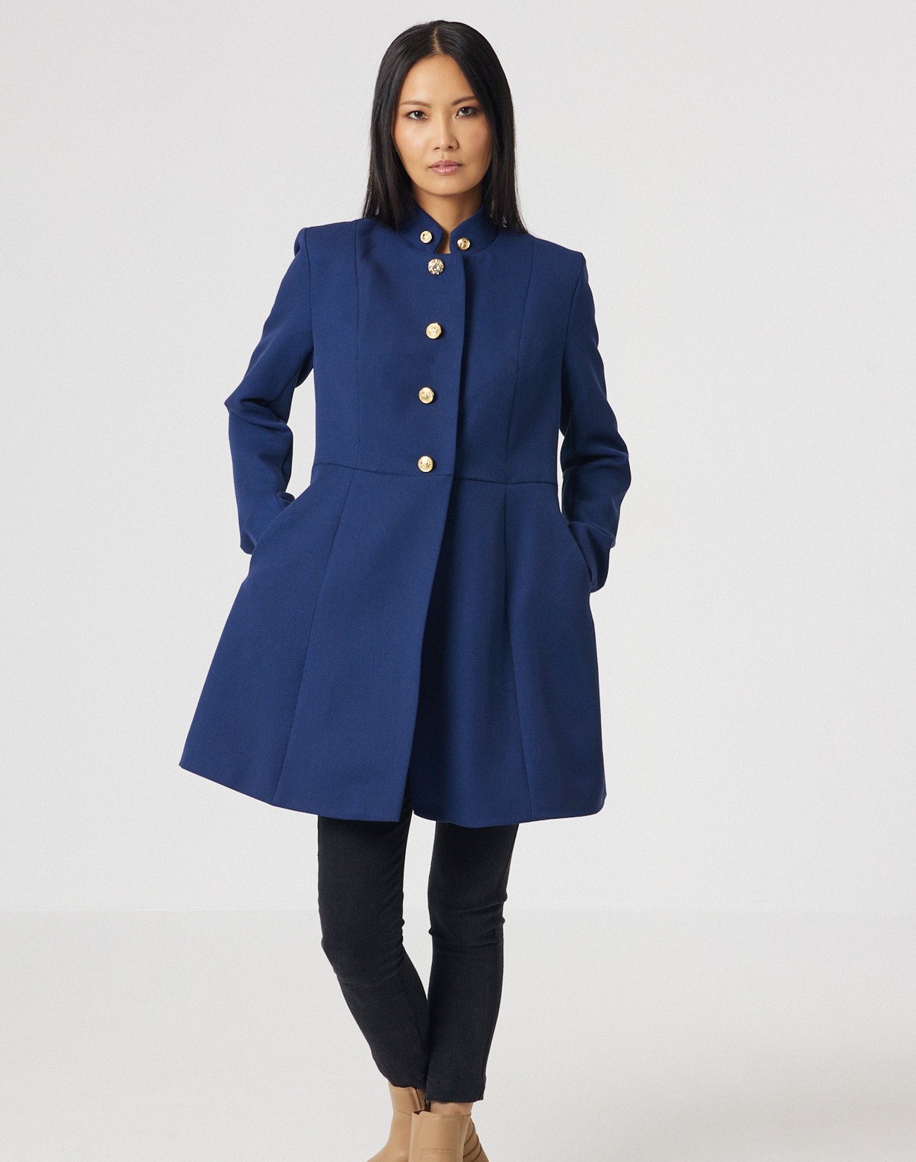 Coat with jewel buttons