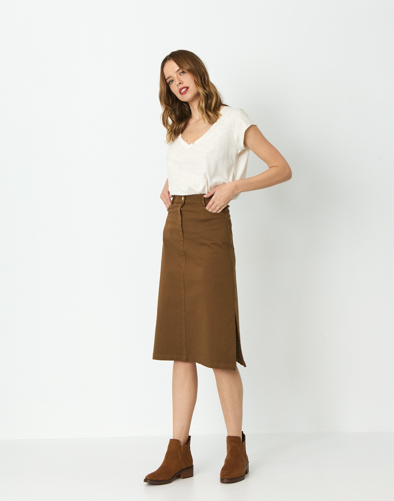 Midi skirt with openings