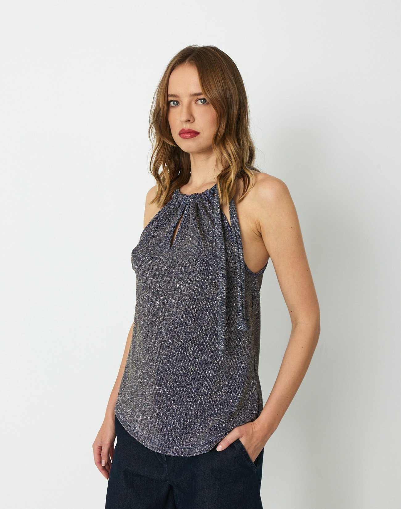 Top with metallic thread