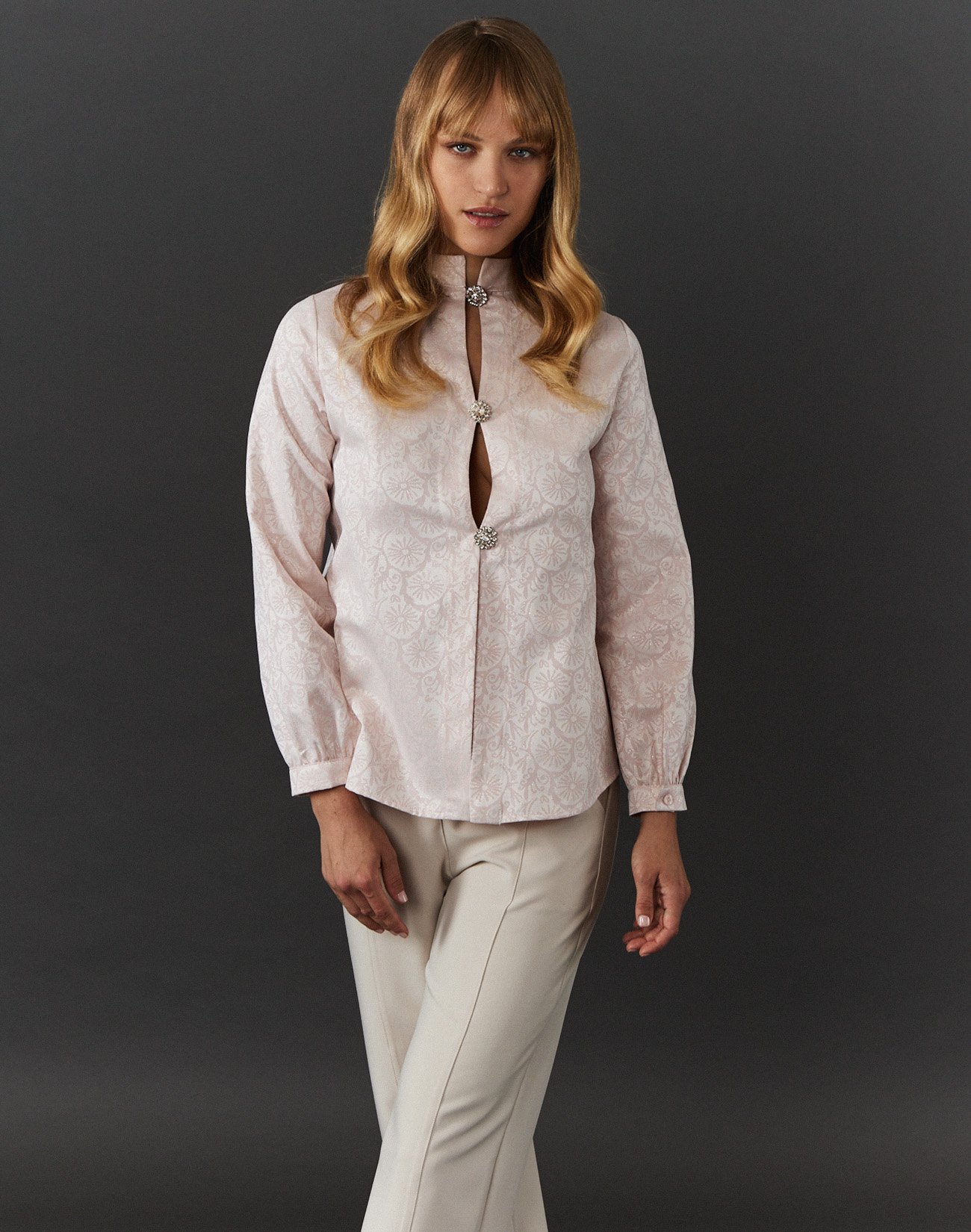 Jacquard blouse with jewel detail