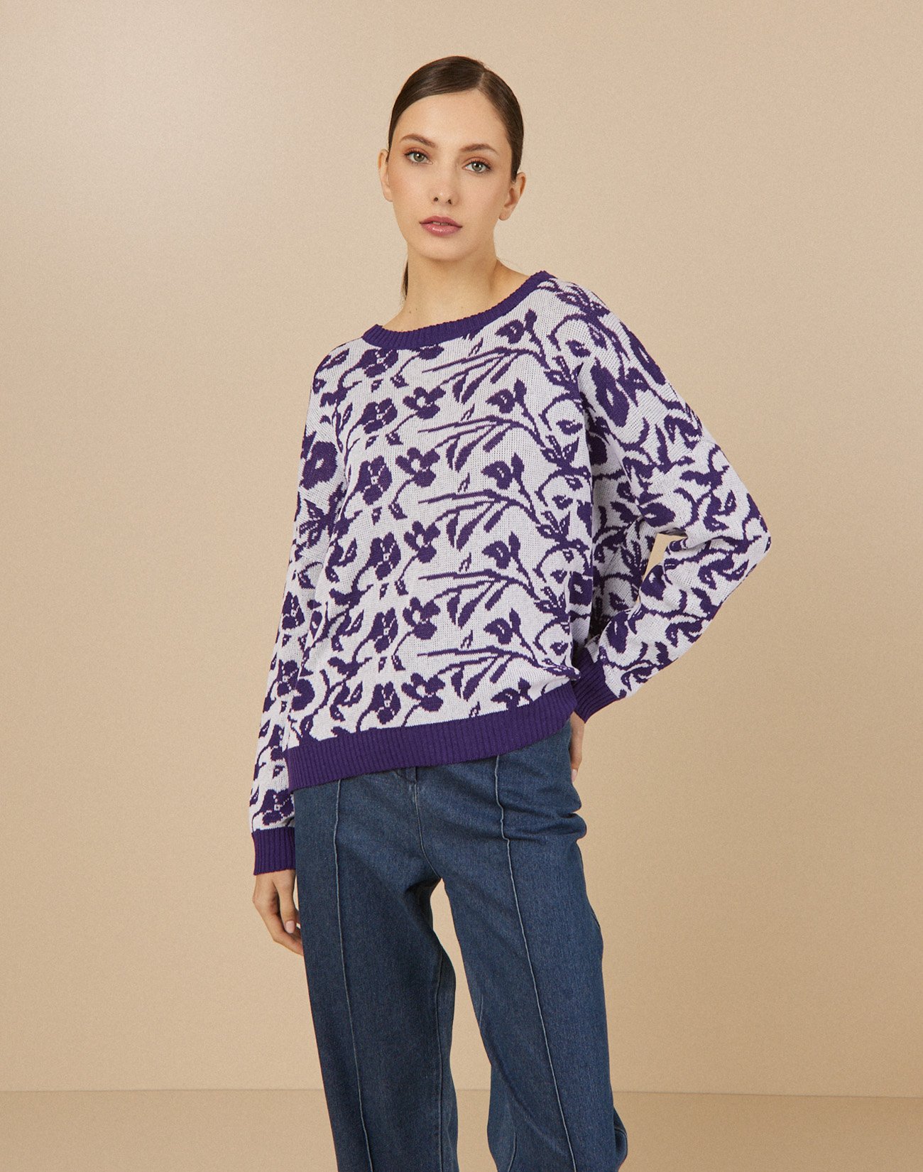Printed knit jacquard blouse