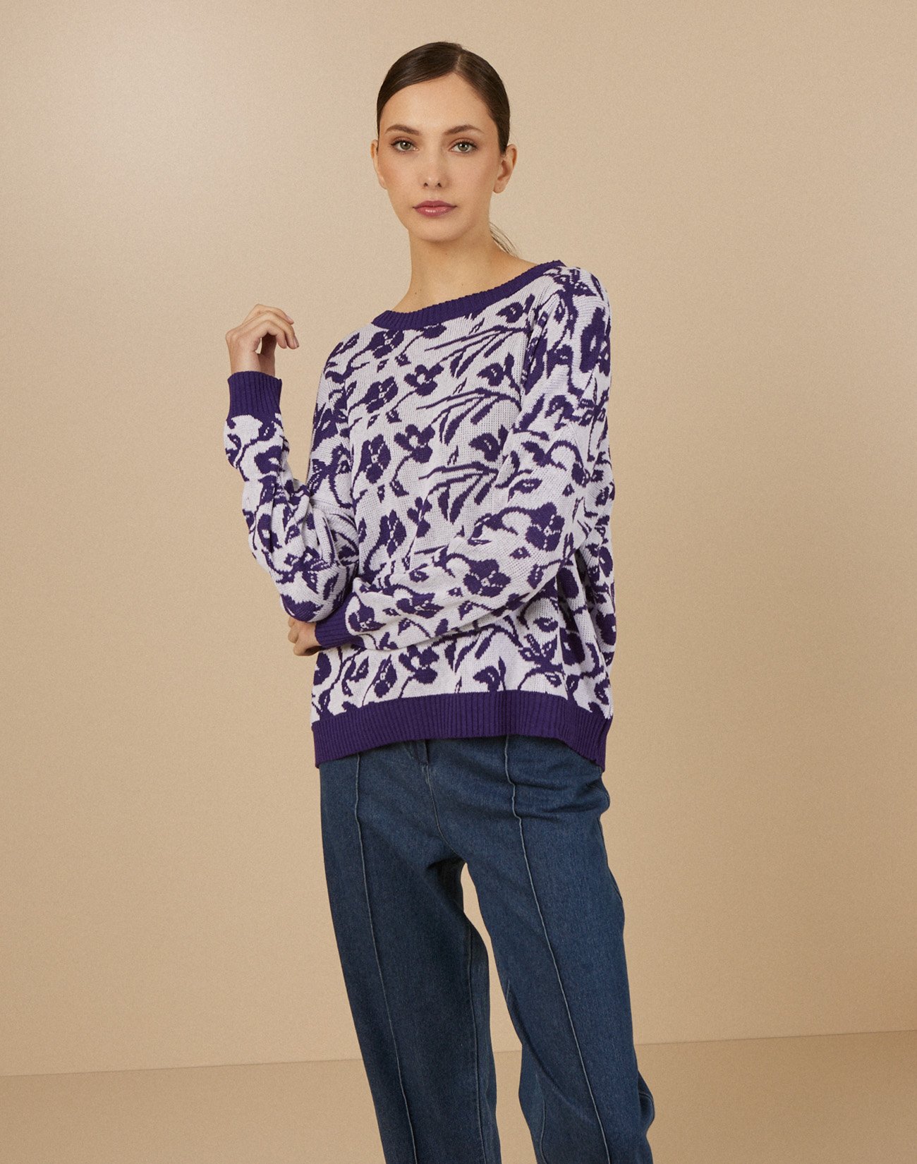 Printed knit jacquard blouse