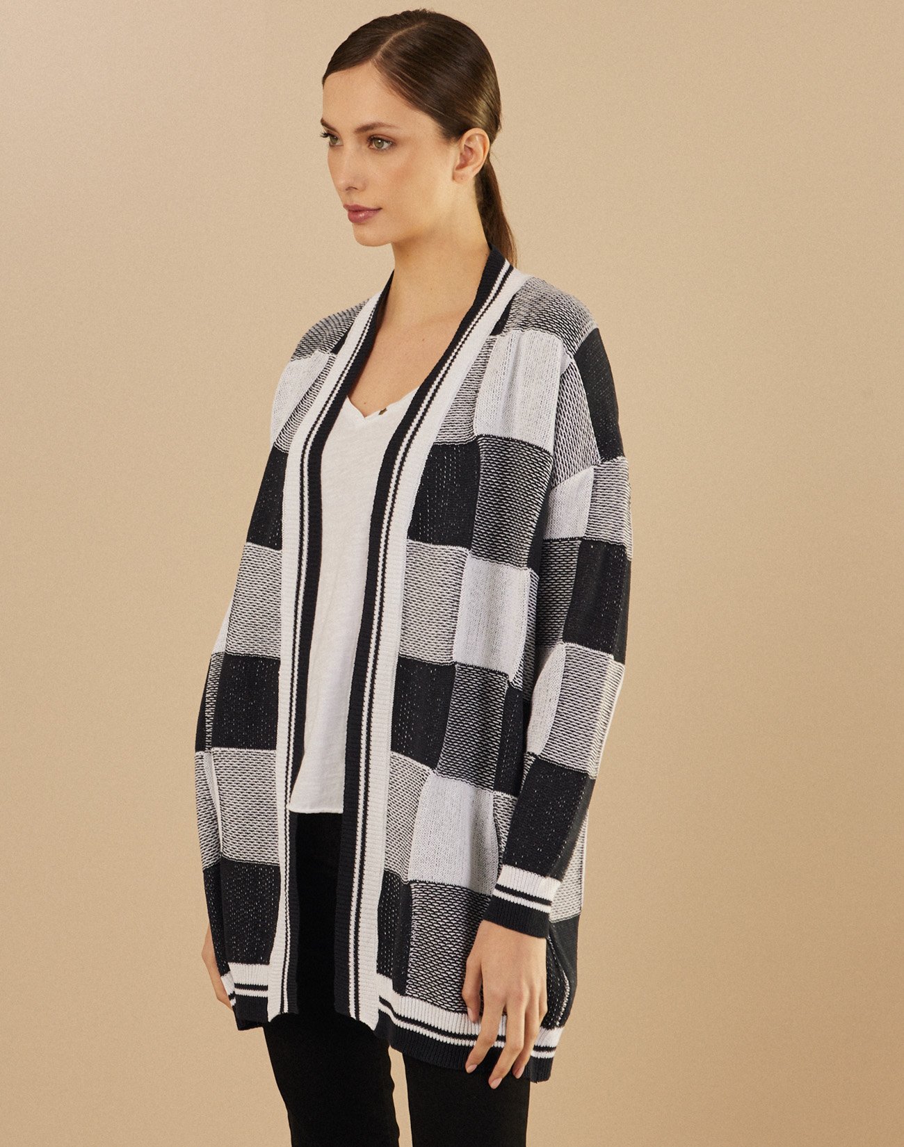 Checked knit cardigan