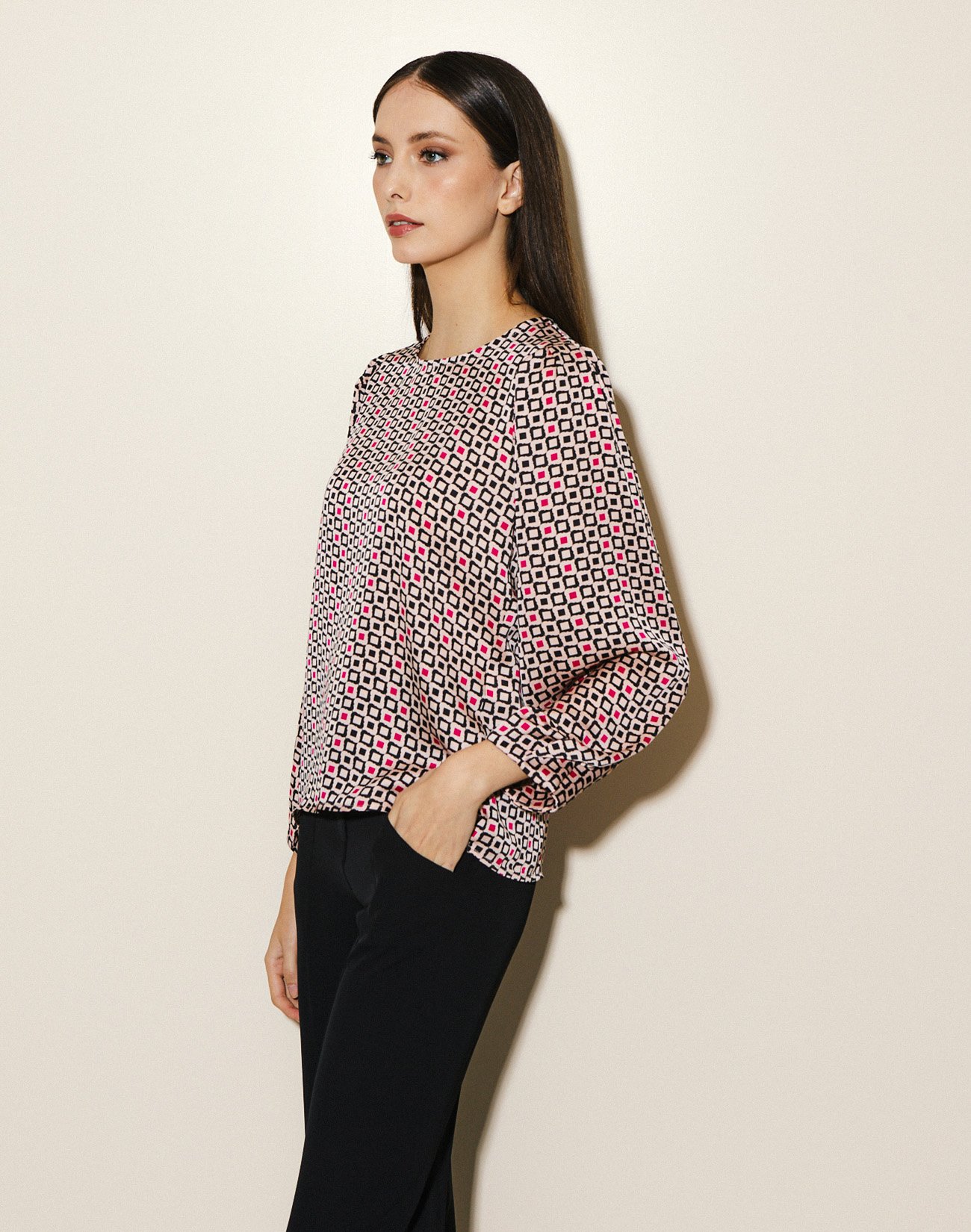 Printed pleated blouse