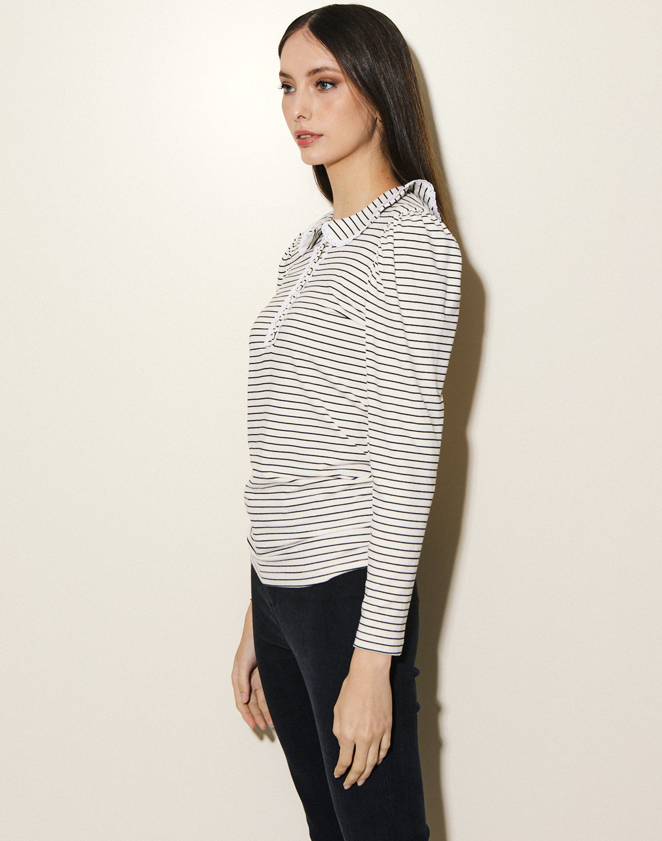 Striped blouse with jewel button