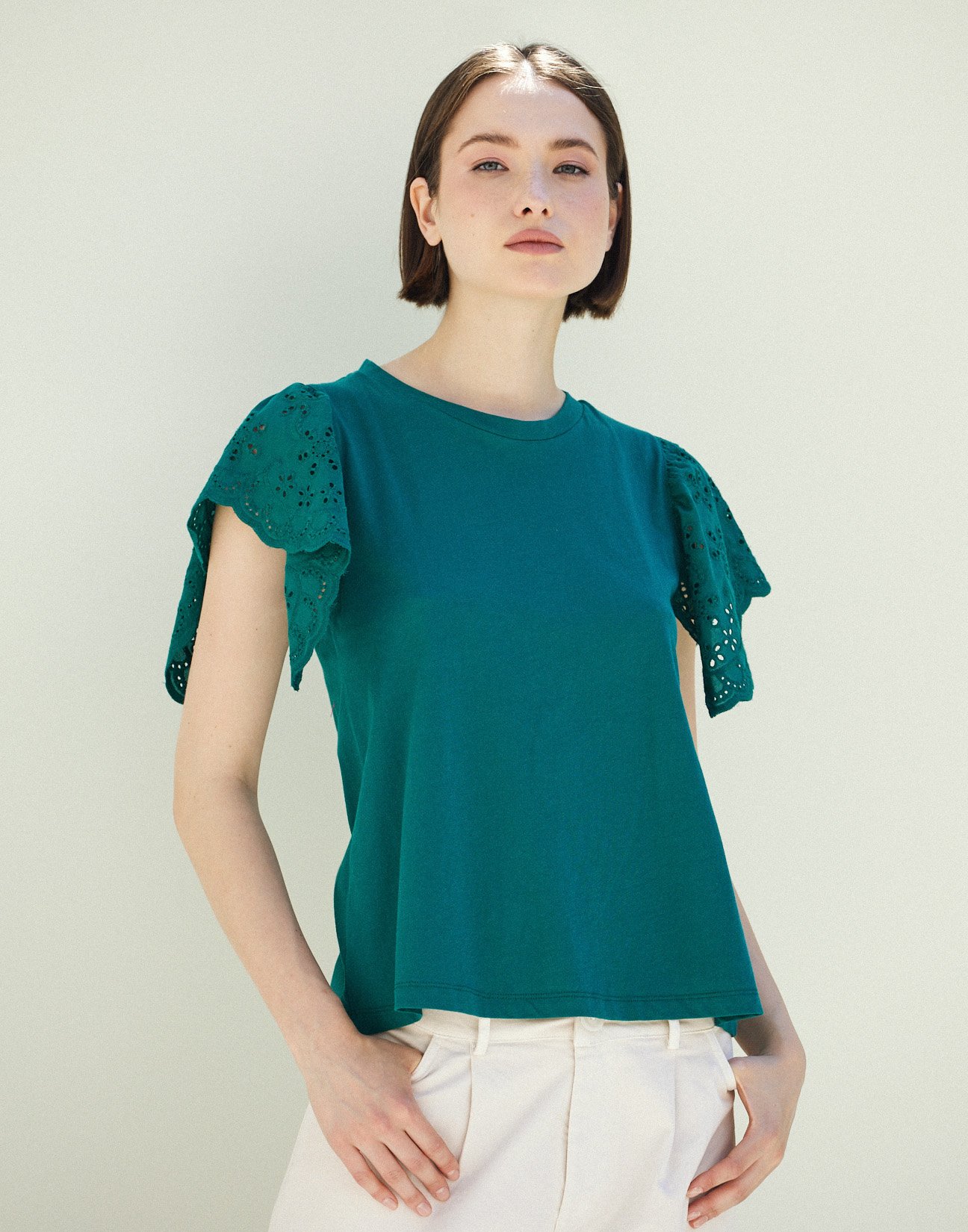 Top with embroidery sleeves