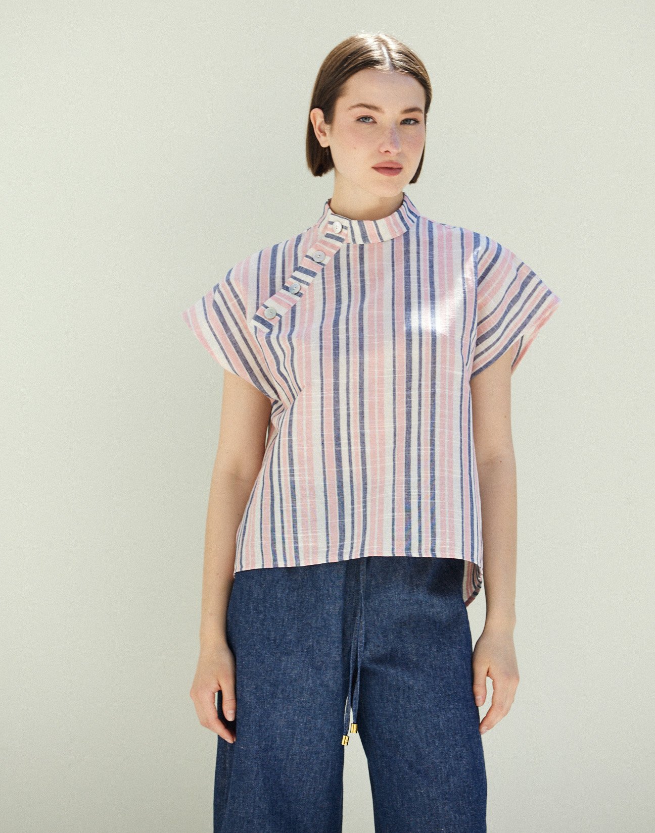 Striped top with buttons