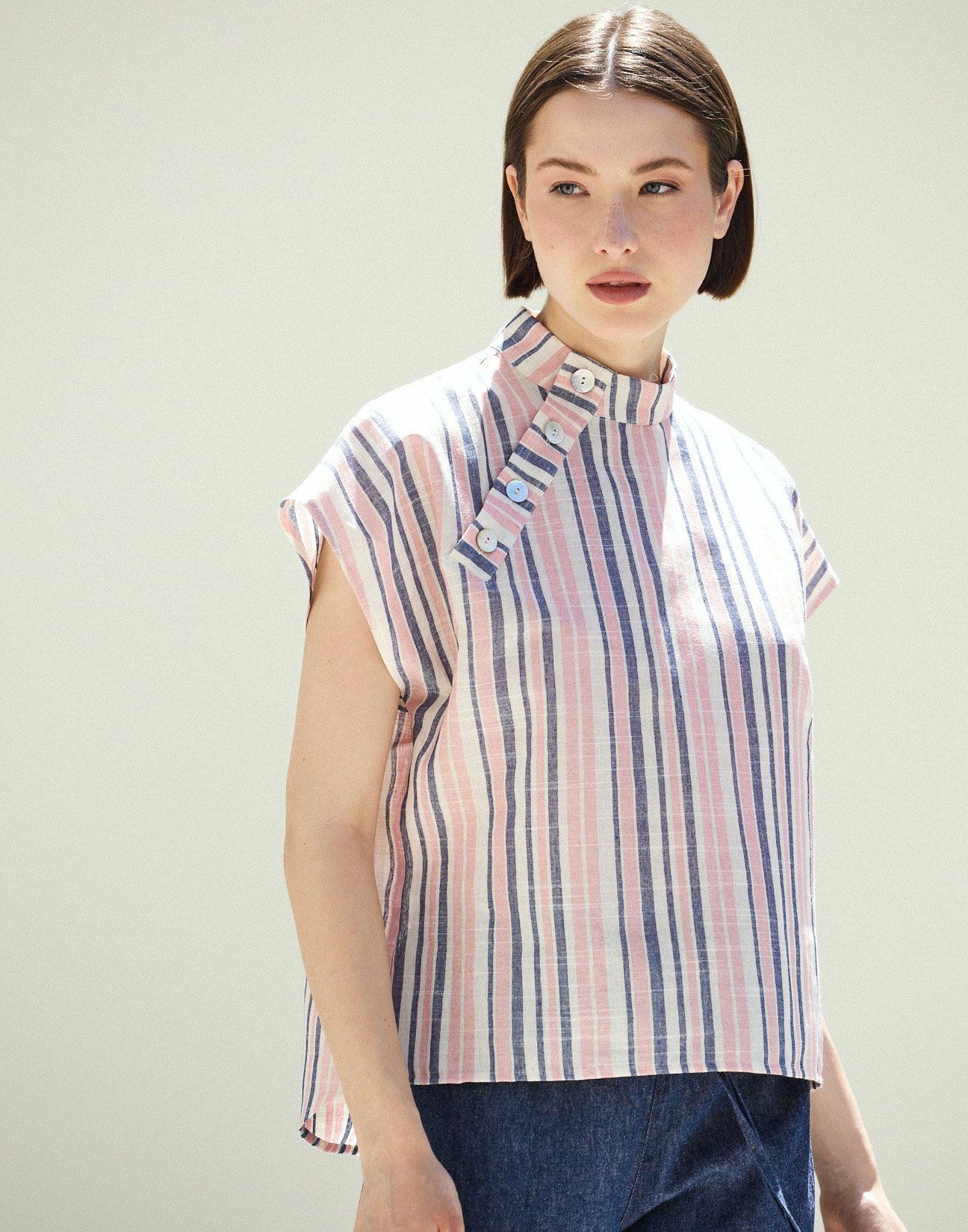 Striped top with buttons