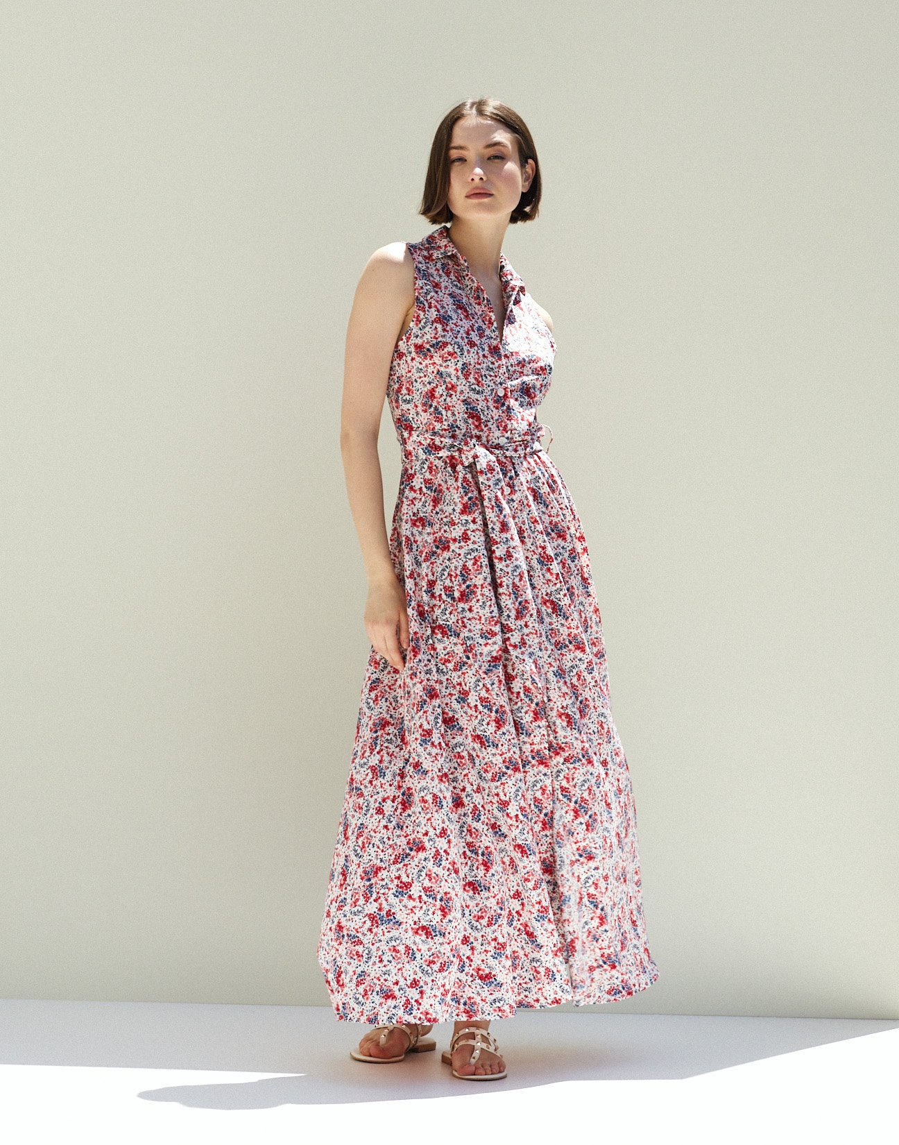 Maxi printed dress with belt