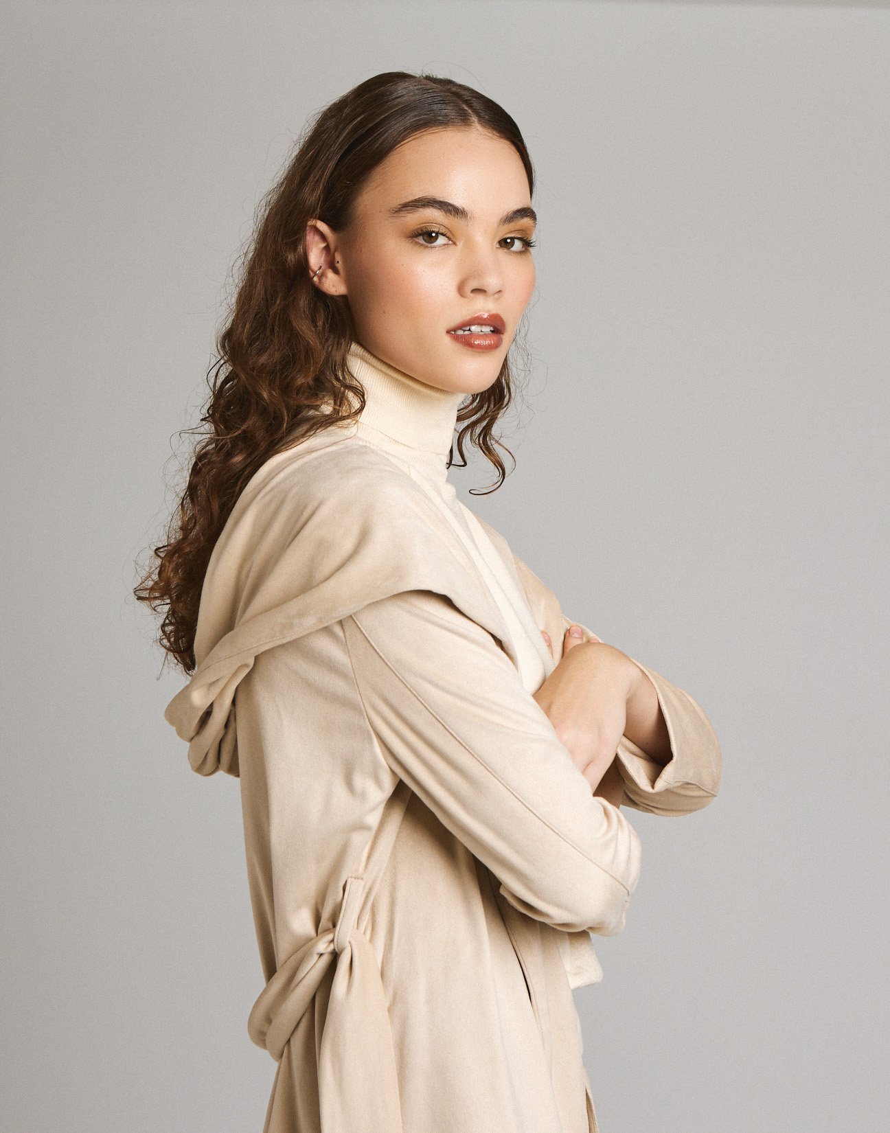 Faux suede cardigan with belt