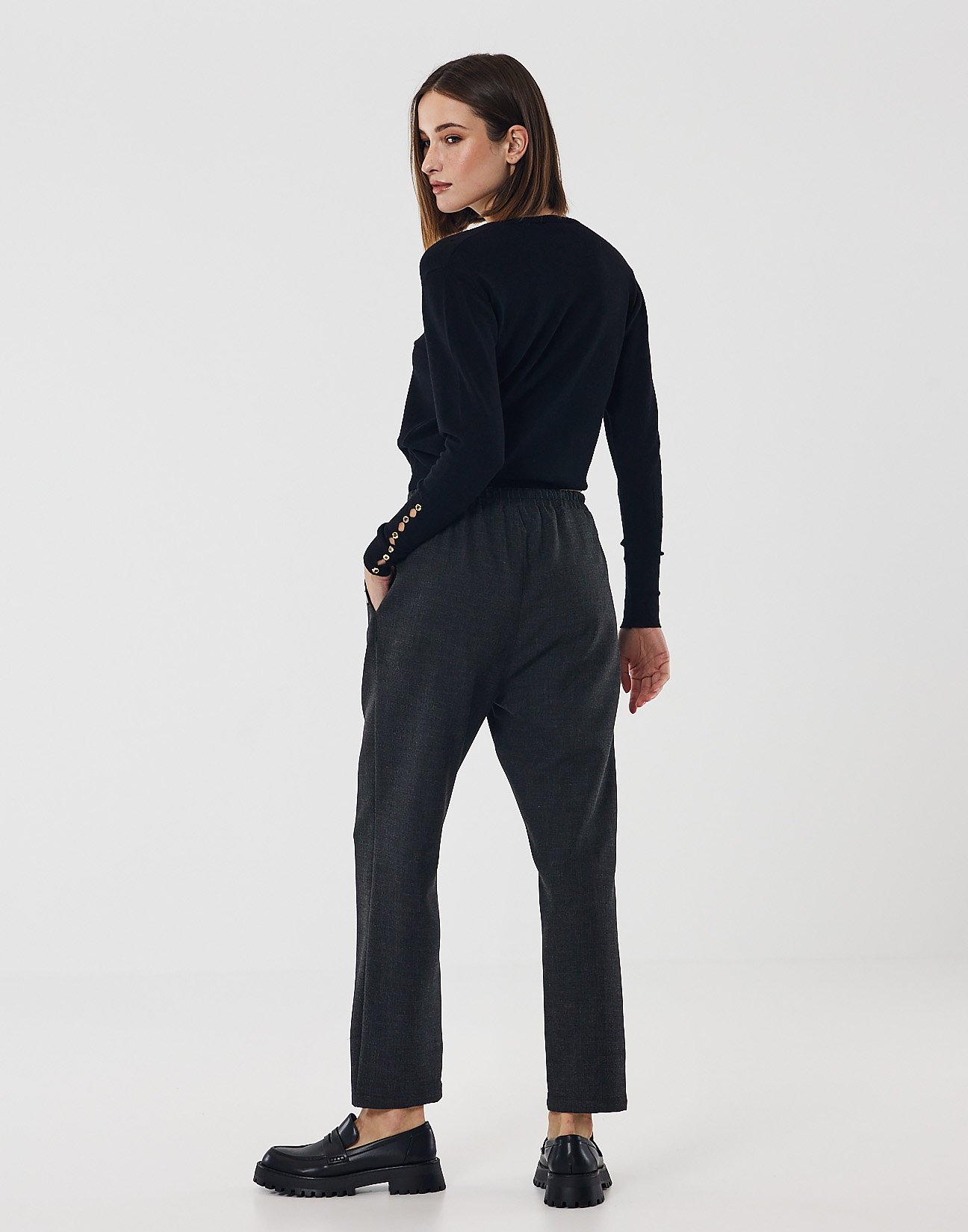 Straight fit trousers with elastic waist