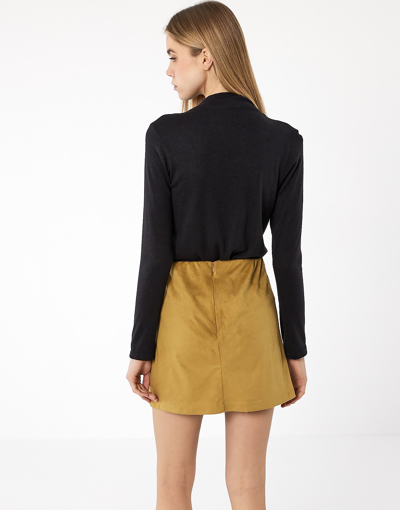 Gathered faux suede skirt