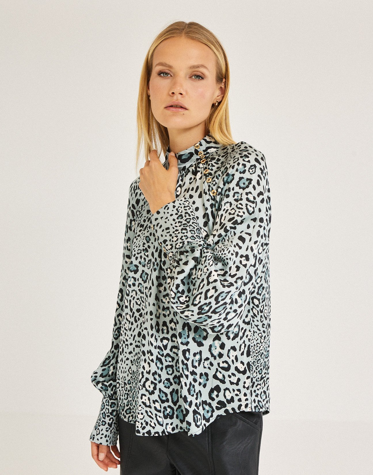 Animal print top with buttons
