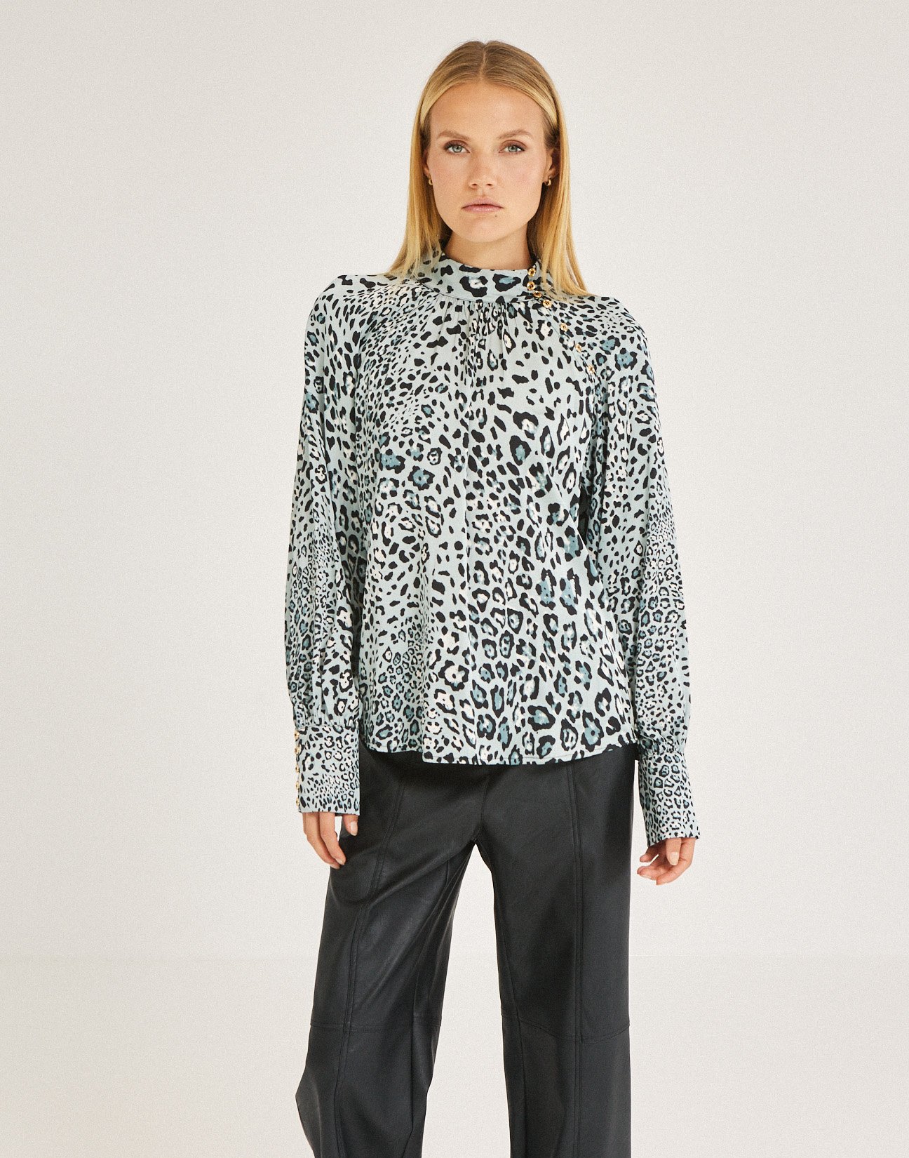 Animal print top with buttons