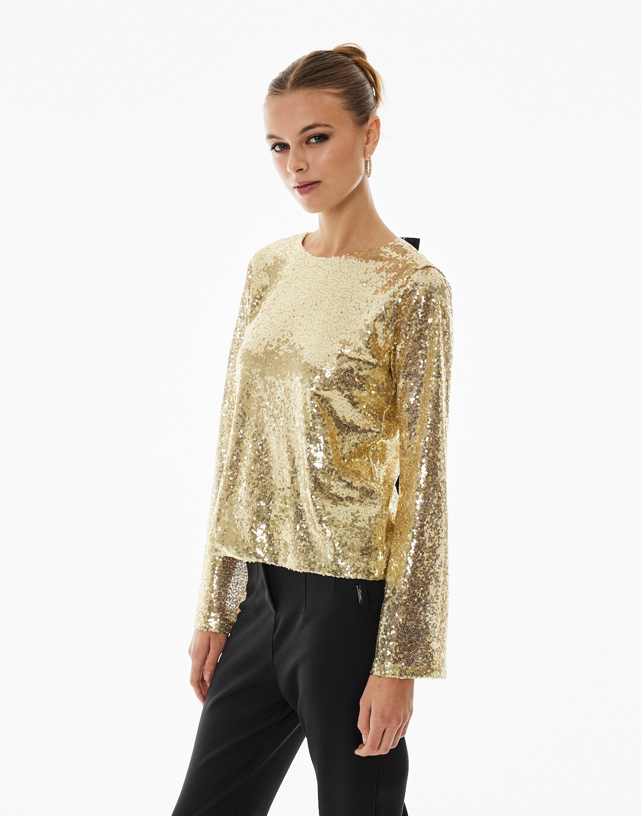 Sequinned blouse with tie