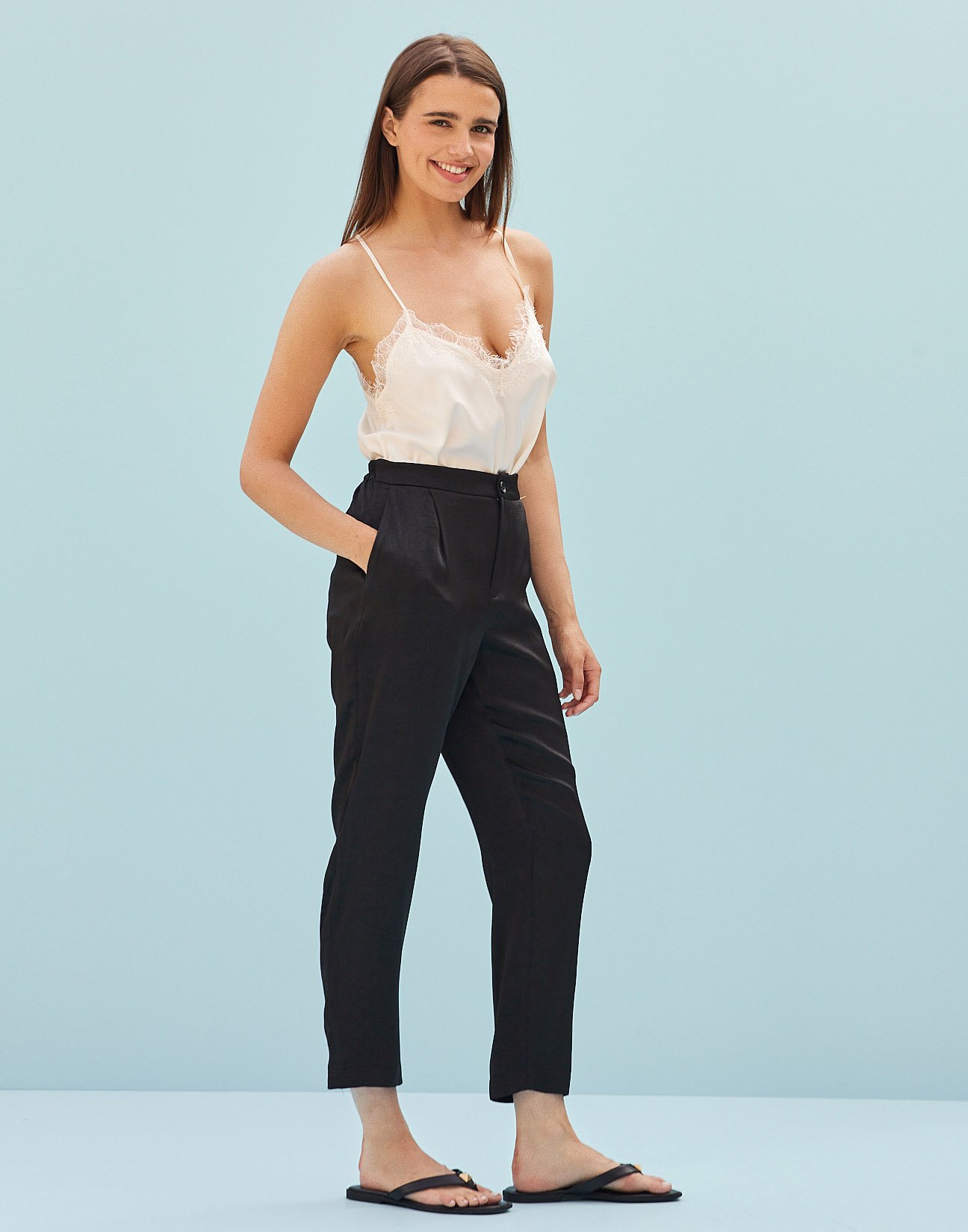 Pleated satin trousers