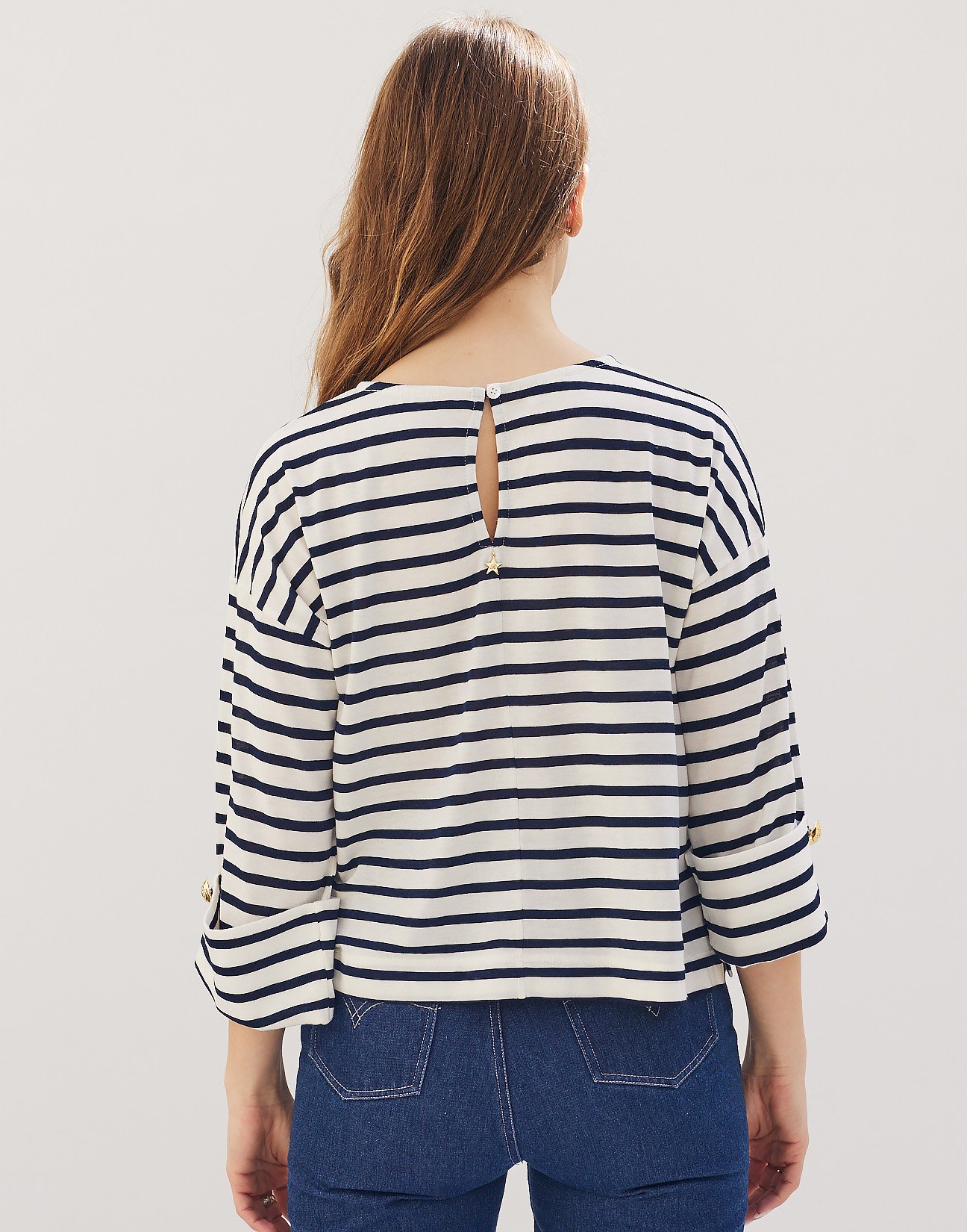 Striped turn up blouse