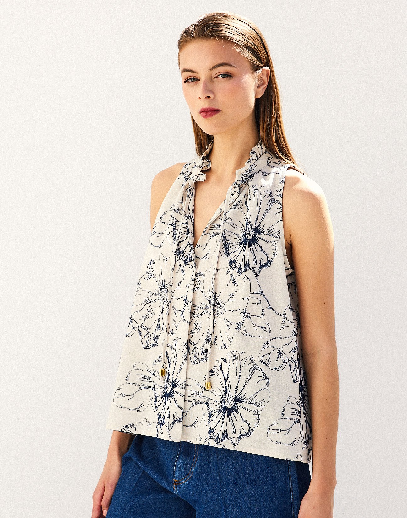Linen embroidery top