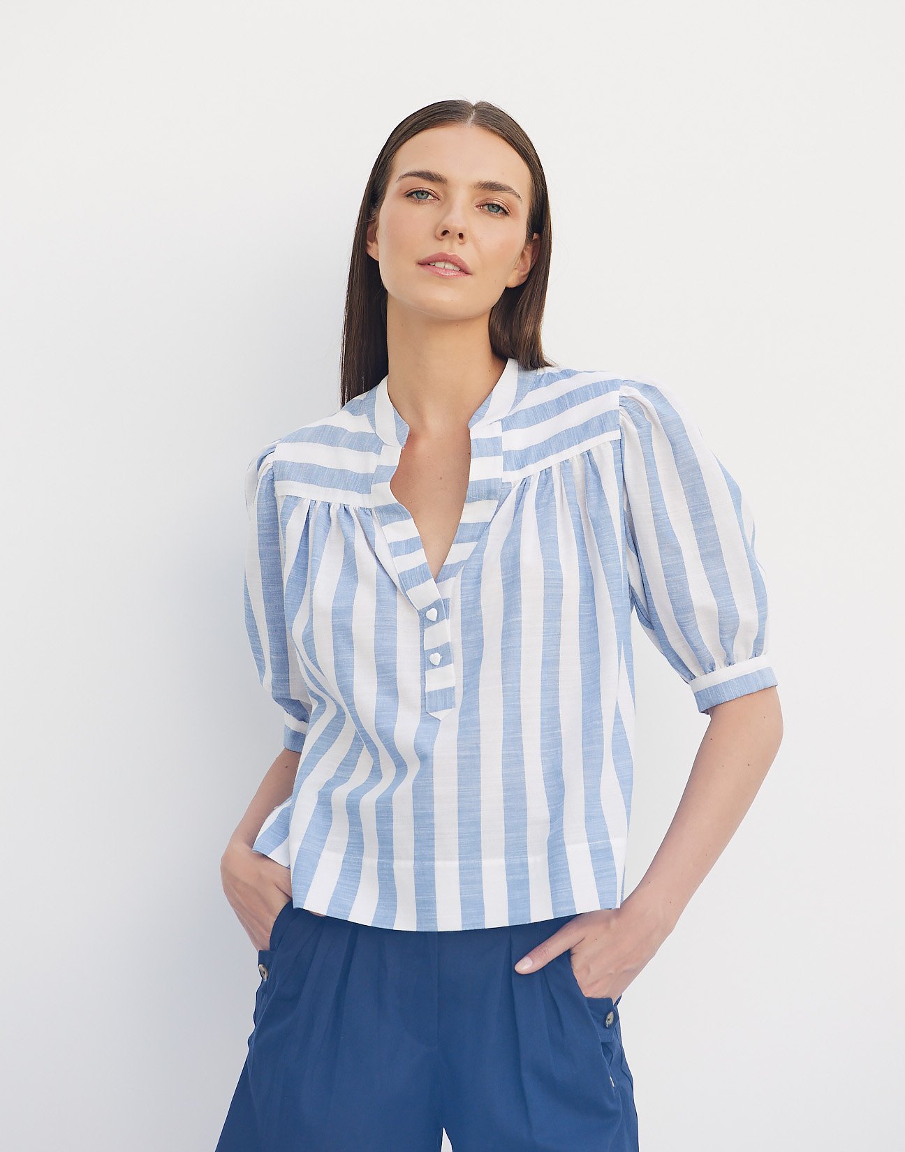 Striped blouse with button